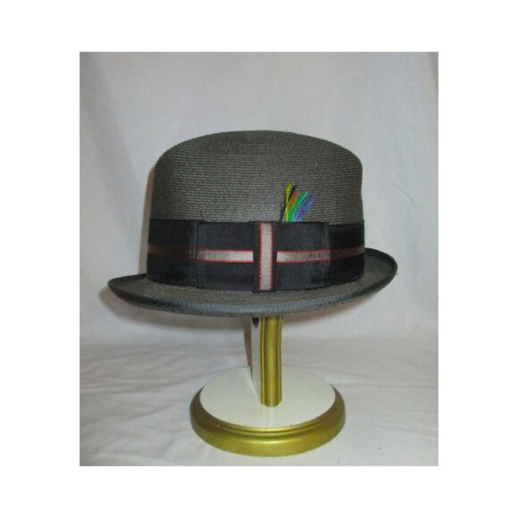 Vintage 1950's Men's Champ Gray Genuine Braid Straw Hat Fedora w/Striped Band - Picture 1 of 6